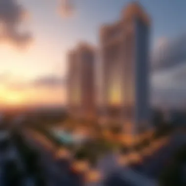 Stunning architectural view of Palacio Towers at sunset